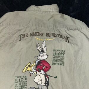 Vintage 1993 Acme Clothing Looney Tunes Shirt Bugs Bunny Equestrian Olive Size M